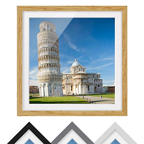 Bilderwelten Póster Enmarcado - The Leaning Tower of Pisa - Marco Madera de encina 70x70cm