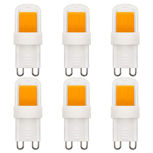 Bombillas G9 ED de 2 W equivalentes a 20 W, bombillas halógenas de bajo consumo, blanco cálido 3000 K AC 230 V, no regulable, para iluminación interior, pack de 6