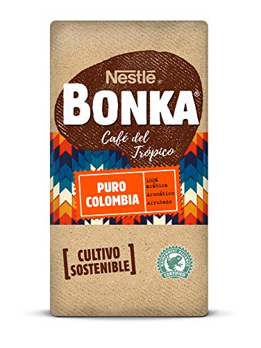 BONKA Café Molido de Tueste Natural Puro Colombia y Cultivo Sostenible, Paquete de Café de 8 x 220 g
