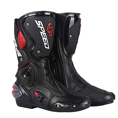 Botas de moto, Botas de moto de carreras off-road para hombres, Botas de cuero deportivas con protección contra choques, suelas de goma antideslizantes resistentes al desgaste,Negro,44EU/8.5UK Botas de moto, Botas de moto de carreras off-road para hombres, Botas de cuero deportivas con protección contra choques, suelas de goma antideslizantes resistentes al desgaste,Negro,44EU/8.5UK