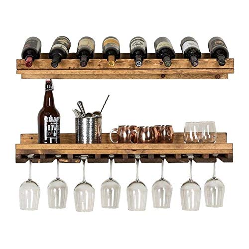 Botellero de Vino Estante de vino montado en la pared, diseños de botellas de vino de lujo rústico y tiendas de tambores para tazas de vino, estante decorativo, estante de pared, caja de almacenamient