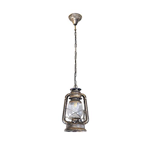 BYX Lámpara colgante de queroseno de bronce, lámpara colgante de cadena de techo de metal vintage con pantalla de vidrio para iluminación de mesita de noche de bar (bombilla E27 no incluida)