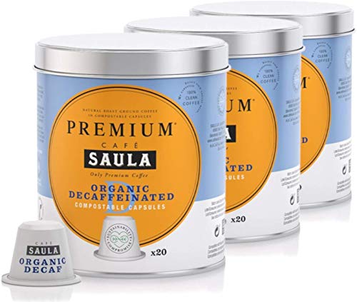 Café Saula, Pack 3 botes con 60 cápsulas compostables. Café 100% Arábica descafeinado. Compatibles Nespresso®.