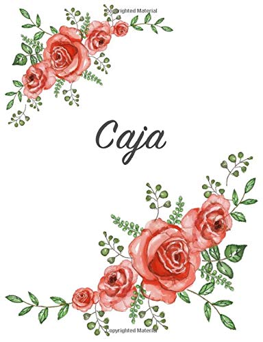 Caja: Personalized Notebook with Flowers and First Name – Floral Cover (Red Rose Blooms). College Ruled (Narrow Lined) Journal for School Notes, Diary Writing, Journaling. Composition Book Size