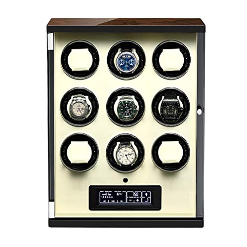 Cajón para guardar relojes y joyas Reloj automático Winder para 9 relojes Control remoto Panel táctil Pantalla de visualización de pantalla Ajustable Almohadas para hombres para hombres Regalo Estuche