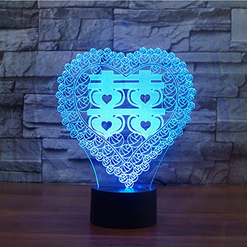 Cambio De 3D Usb Sleep Light Fixture Forma De Corazón Doble Felicidad Lámpara De Mesa Chino Wedding Room Decor Luz De La Noche 7 Colores Regalo