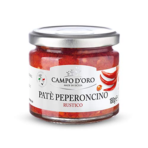 CAMPO D'ORO | Paté de Pimiento Picante Rùstico 180 gr | Especialidades Sicilianas para Recetas, Salsa Lista Siciliana con Pimiento Picante Rùstico. 100% Made in Italy