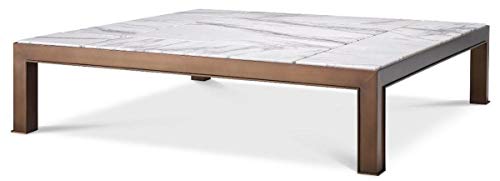 Casa Padrino Mesa de Centro de Lujo latón Antiguo/Blanco/Violeta 119 x 119 x A. 29 cm - Mesa de salón Moderna de Acero Inoxidable con Tapas de mármol - Muebles de Salón Casa Padrino Mesa de Centro de Lujo latón Antiguo/Blanco/Violeta 119 x 119 x A. 29 cm - Mesa de salón Moderna de Acero Inoxidable con Tapas de mármol - Muebles de Salón