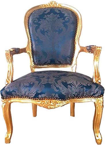 Casa Padrino sillón de salón Barroco Azul Real patrón/Oro 60 x 50 x A. 93 cm - Sillón de Estilo Antiguo Hecho a Mano con Fino Tejido Satinado - Muebles de Estilo Barroco