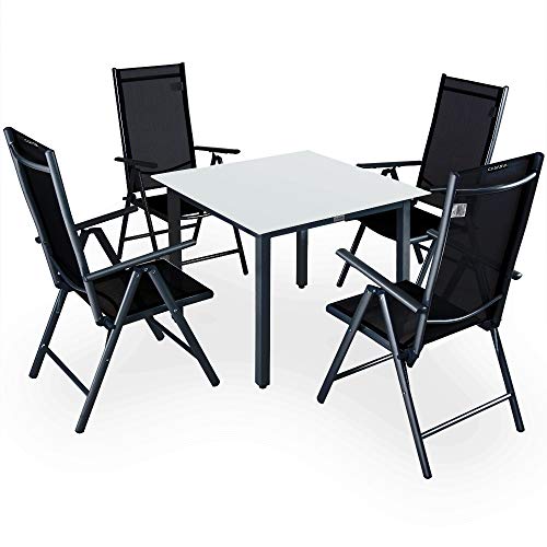 Casaria Conjunto de 1 Mesa y 4 sillas de Aluminio Bern Respaldo reclinable Antracita Muebles de jardín terraza