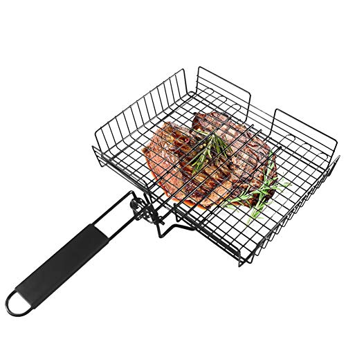 Cesta para Asar a la Parrilla con Tapa Cesta de Barbacoa de Metal Duradera con Mango de Madera Plegable extraíble Herramienta de Barbacoa para Pescado Filete de Carne Verdura Carne Camarones Cesta para Asar a la Parrilla con Tapa Cesta de Barbacoa de Metal Duradera con Mango de Madera Plegable extraíble Herramienta de Barbacoa para Pescado Filete de Carne Verdura Carne Camarones