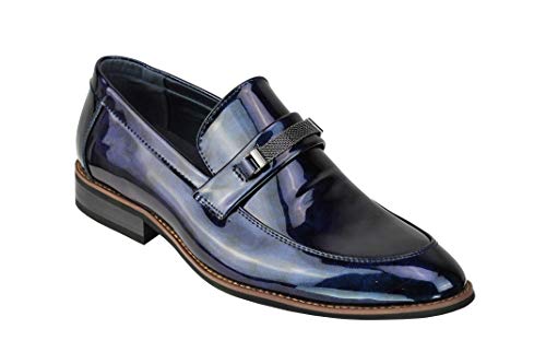 Charol Inteligente de los Hombres de los Holgazanes Forrado Brillantes Resbalón de la Oficina Formal Vestido de Novia Brillante Zapatos [Y2181M-BLUE-43]