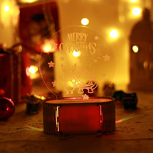 Chnrong Luz nocturna de Navidad 3D, DIY 3D, lámpara de ilusión con cambio de color, lámpara de decoración con base de madera para sala de estar, cama, bar, regalo, luz de Papá Noel