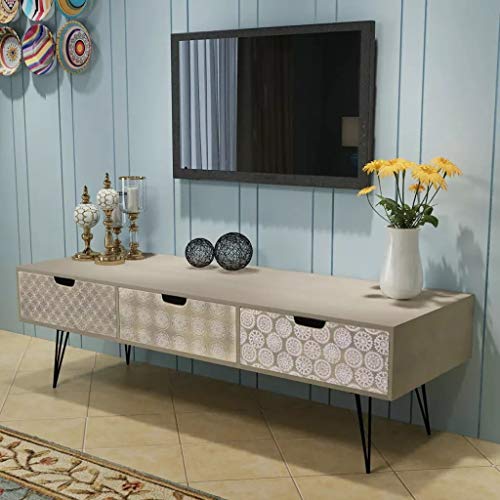Cikonielf Mueble para TV con 3 cajones, aparador retro, mueble para TV moderno, de madera, mueble bajo para TV, mueble para el estéreo, 120 x 40 x 36 cm, color gris