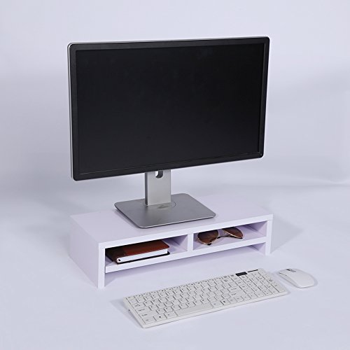 Cikonielf Soporte para monitor de madera blanca, portátil, mesa de soporte para pantalla de ordenador, 2 pisos para ordenador portátil, de tablero de partículas de madera, 50 x 20 x 11,7 cm