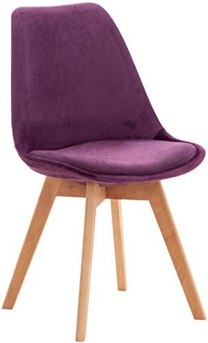 CLP Silla De Comedor Linares En Tela, Terciopelo o En Polipropileno & Cojín En Simil Cuero I Silla De Salón Nórdica con Base De Madera I, Color:Violeta, Material:Terciopelo