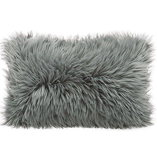 Cojín de pelo largo de CelinaTex, de pelo de oveja de imitación, tela, gris, Kissen 40 x 60 cm