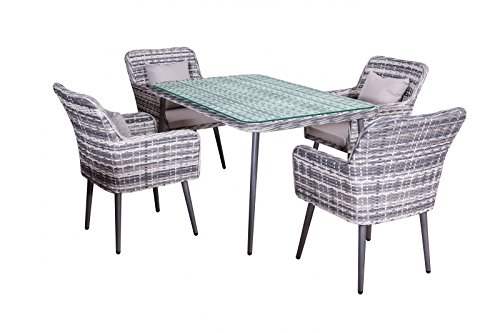 Comedor de jardín Lima en gris poliratan poli-mimbre muebles de jardín moderno 4 sillas + mesa de 1,5m aluminio Comedor de jardín Lima en gris poliratan poli-mimbre muebles de jardín moderno 4 sillas + mesa de 1,5m aluminio