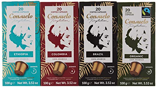 Consuelo Nespresso* compatible Capsules - Premium variety pack, 80 capsules (20x4)
