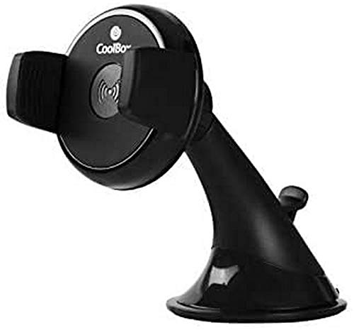 CoolBox CoolCharge – Soporte + Cargador inalámbrico Qi de coche para smartphone (soporte de pinza, orientación regulable, fijación por ventosa). Color negro