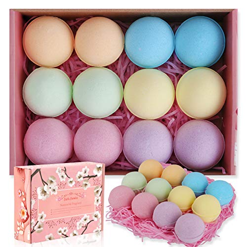 Coquimbo Bombas de Baño, 12 piezas Sales de Baño con Aceites Esenciales, Set de Regalo de Bomba de Baño Regalo de cumpleaños y Navidad para mujeres, niñas, niños, niños (60g / piezas)