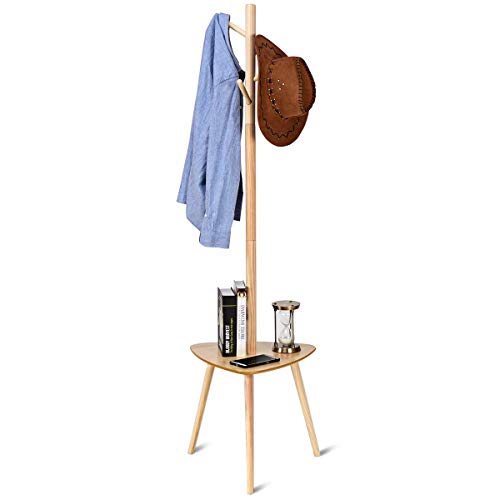 COSTWAY Perchero de Pie Perchero Madera de Árbol con Estante para Ropa Zapato Bolsa Color Natural (4,5x44,5x161,5cm Modelo 3) COSTWAY Perchero de Pie Perchero Madera de Árbol con Estante para Ropa Zapato Bolsa Color Natural (4,5x44,5x161,5cm Modelo 3)
