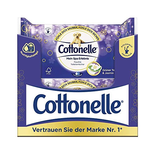 Cottonelle Papel higiénico húmedo, Mein Spa experiencia, té verde y jazmín, biodegradable, reutilizable, 12 paquetes de 44 toallitas