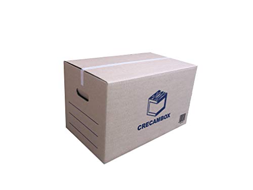 CRECAMBOX Pack de 10 cajas Carton Medianas Mudanza y Almacenaje 500x300x300 mm. Ultraresistente con asas. Fabricado en España
