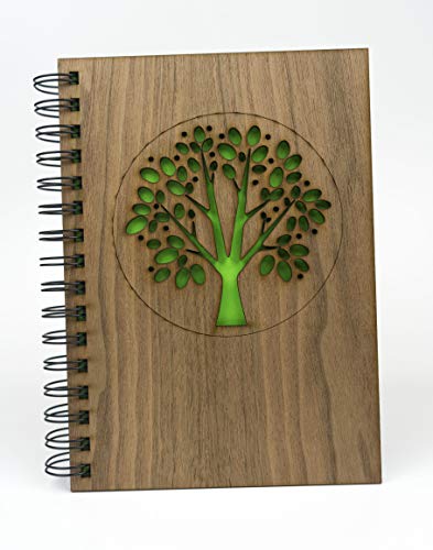 Cuaderno A5 tapas de madera en Nogal y diseño de Árbol con 75 hojas blancas de 100gr Cuaderno A5 tapas de madera en Nogal y diseño de Árbol con 75 hojas blancas de 100gr