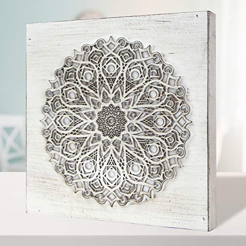 Cuadro Mandala de Pared Calada, Fabricada artesanalmente en España- Mandala 3D Cuadrada Pintada a Mano (223 Blanco, 50x50 cm) Cuadro Mandala de Pared Calada, Fabricada artesanalmente en España- Mandala 3D Cuadrada Pintada a Mano (223 Blanco, 50x50 cm)