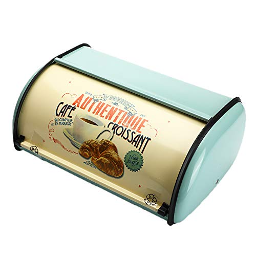 Cuasting Vintage Panera Caja de almacenamiento Rollup Top Light Blue Pequeño Recubierto en Polvo Pan Hierro Snack Cajas Contenedor de Alimentos para Cocina Decoración del Hogar