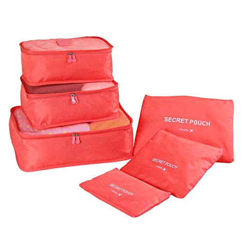 Cubes Organizadores de viajes 6 UNIDS Impermeables Cubos de Embalaje Valor Conjunto Para Maletas de Viaje Bolsa de Compresión Bolsa de Compresión Organizador Maleta (Color: Sandía Roja) para la ropa d