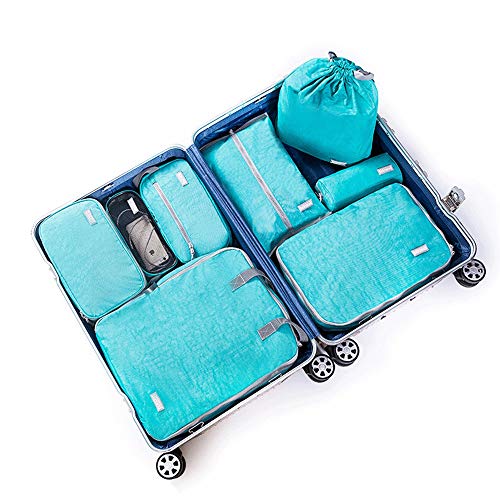 Cubes Organizadores de viajes 8 Juego de cubos de poliéster a prueba de agua Valor del paquete para maletas de viaje Bolsas de compresión Bolsas de compresión Organizador Maleta (Color: Verde) para la
