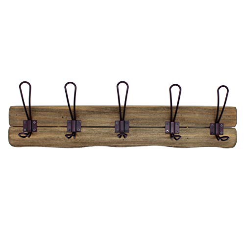 CVHOMEDECO. Perchero de pared de madera maciza rústica con ganchos, ganchos de madera para entrada, cocina, cuarto de baño Color marrón. 59 x 15,9 x 8,9 cm