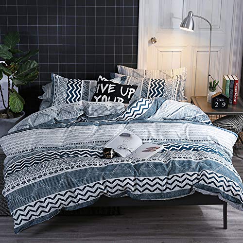 Damier Ropa de cama 135 x 200 azul y blanco geométrico, diseño de rayas, funda nórdica de microfibra con cremallera y 1 funda de almohada
