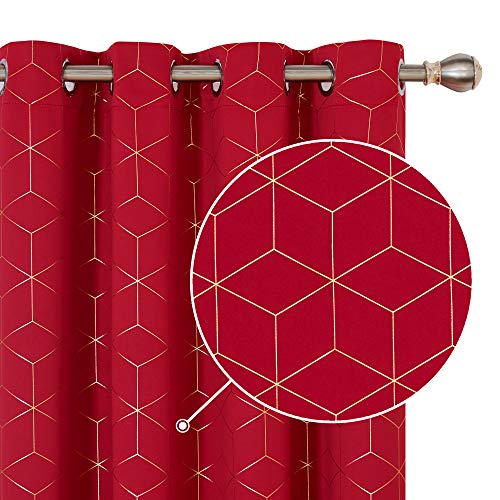 Deconovo Cortinas Salon Modernas Aislantes Térmicas de de Cubo Geométrico con Ollados 2 Piezas 140 x 229 cm Rojo