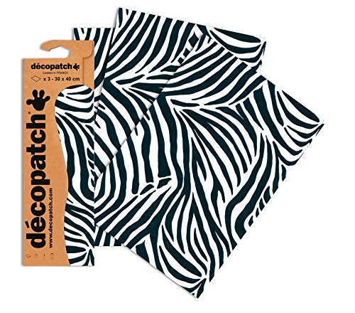 Decopatch Papel Decorativo 395 x 298 mm diseño de Piel de Leopardo de Piel de Cebra, 3 Unidades