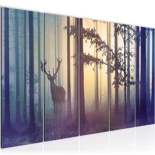decoración de la mesa bosque mural en la niebla - 150 x 60 cm Vista de impresión en lienzo Salón Apartamento - listo para colgar - 013456a