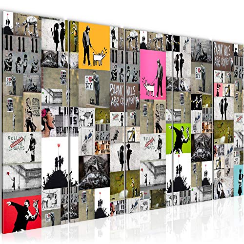 decoración de la mesa Mural de Banksy Collage - 150 x 60 cm Vista de impresión en lienzo Salón Apartamento - listo para colgar - 302756a
