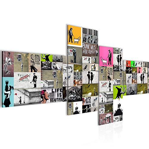 decoración de la mesa Mural de Banksy Collage - 200 x 95 cm Vista de impresión en lienzo Salón Apartamento - listo para colgar - 302741a