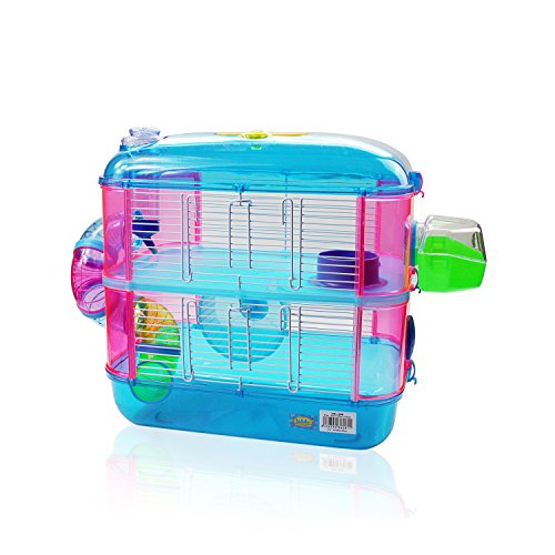 DI ZE LIN PET HOME S.L DZL® Jaula para Hamster de plástico Duro, caseta Bebedero comedero Rueda Todo Incluido (40 * 26 * 40 2 Pisos, Azul)