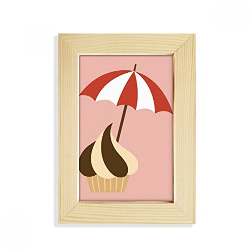 DIYthinker Parasol de Chocolate Dulce de Hielo Crema de Escritorio de Madera Marco de la Foto del Arte Pintura 5X7 Pulgadas