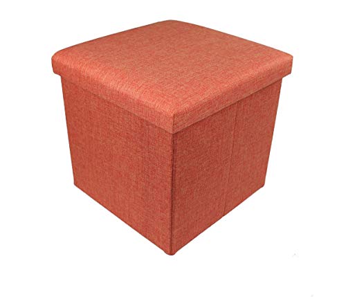 Ducomi - Puf plegable cubo reposapiés contenedor de mezcla de lino, baúl para juguetes, sillón contenedor para salón, decoración italiana (Red, 30 x 30 x 30 cm)