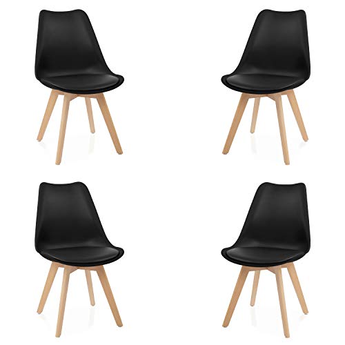 duehome (Beench Pack de 4 sillas, Madera de Haya, 49 x 53.5 x 83 cm, Negra