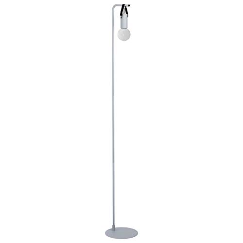 EGLO Lámpara de pie Apricale, 1 lámpara de pie industrial, moderna, minimalista, de acero, cuero, para salón, oficina, en gris claro, negro, con interruptor, casquillo E27