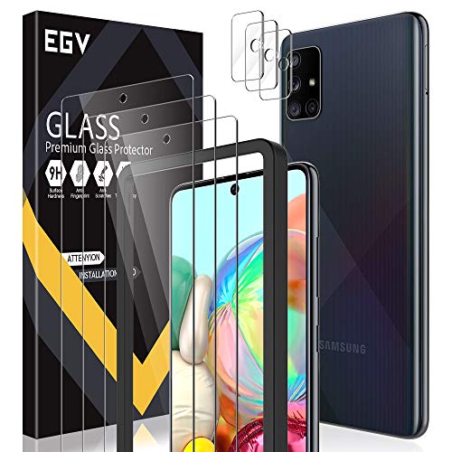 EGV Compatibile con Samsung Galaxy A71 Protector de Pantalla,3 Pack Cristal Templado e 3 Pack Protector de Lente de Cámara