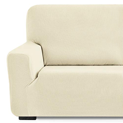 Eiffel Textile Monaco Elastica Adaptable. Funda Sofa Lisa, 94% poliéster 6% Elastano, Marfil, Set 3+2 Plazas