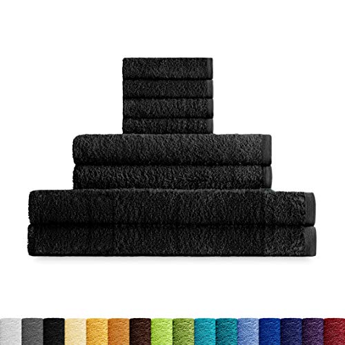 Eiffel Textile Packs de Toallas Calidad Rizo 400 gr, Algodón Egipcio 100%, Negro, Tocador Lavabo y Ducha, 8 Unidades