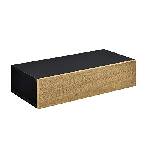 [en.casa] Estante de Pared con Compartimento 50 x 24 x 12 cm Mesita de Noche de Pared con cajón para Almacenar Negro y Apariencia de Madera