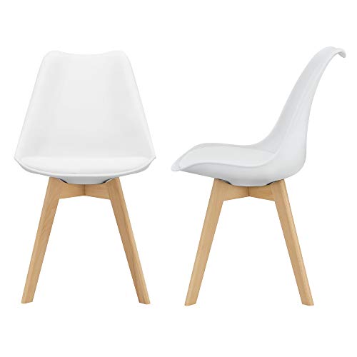 [en.casa] Juego de sillas de Comedor 81 x 49 x 57 cm Silla tapizada en Cuero sintético Patas de Madera de Haya Sillas de Cocina Set de 2 sillas Blanco